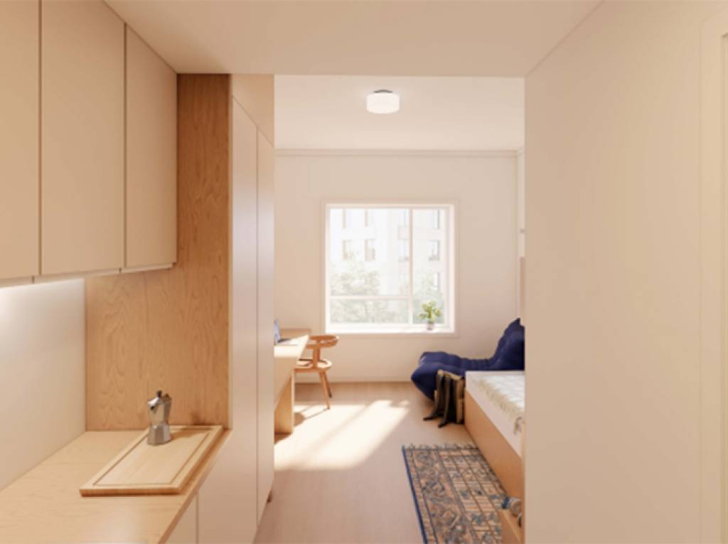 Slik ser arkitektene for seg at de nye studenthyblene kan se ut. Illustrasjon: LMR arkitektur as