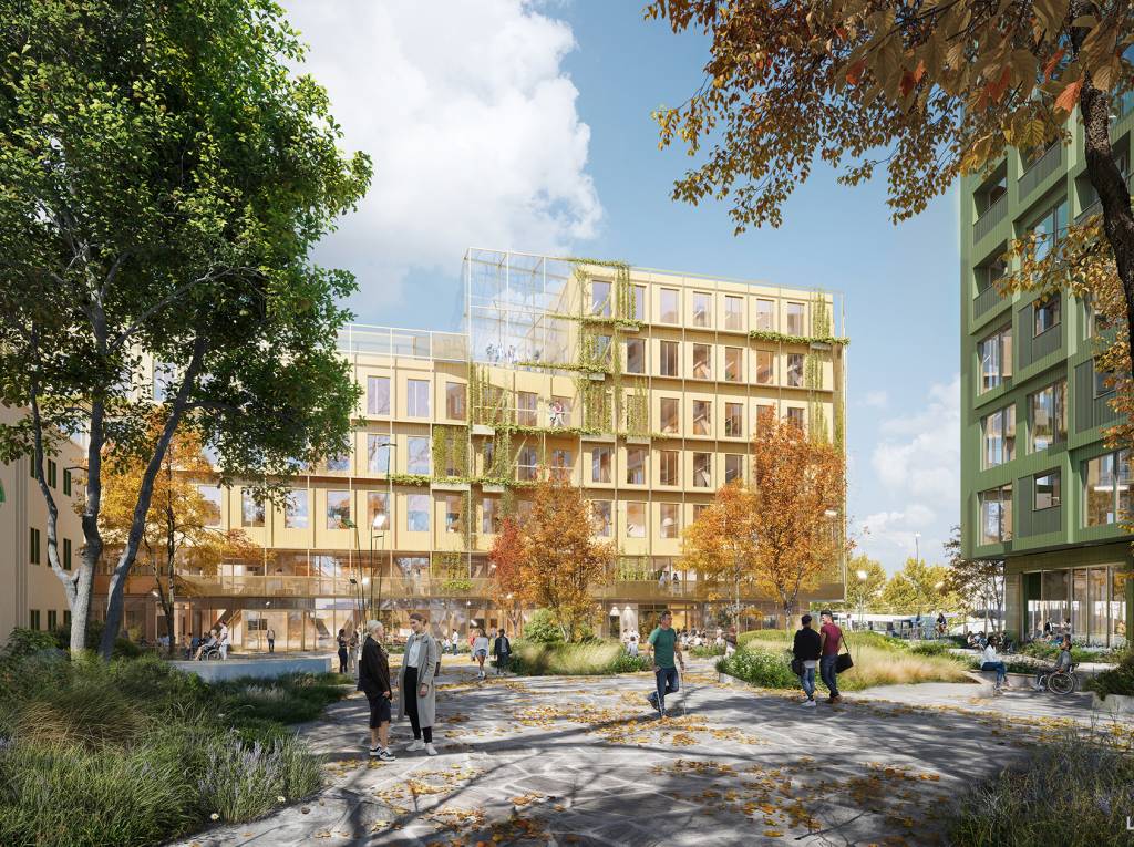 Slik vil det nye torget og den nye videregående skolen se ut. 